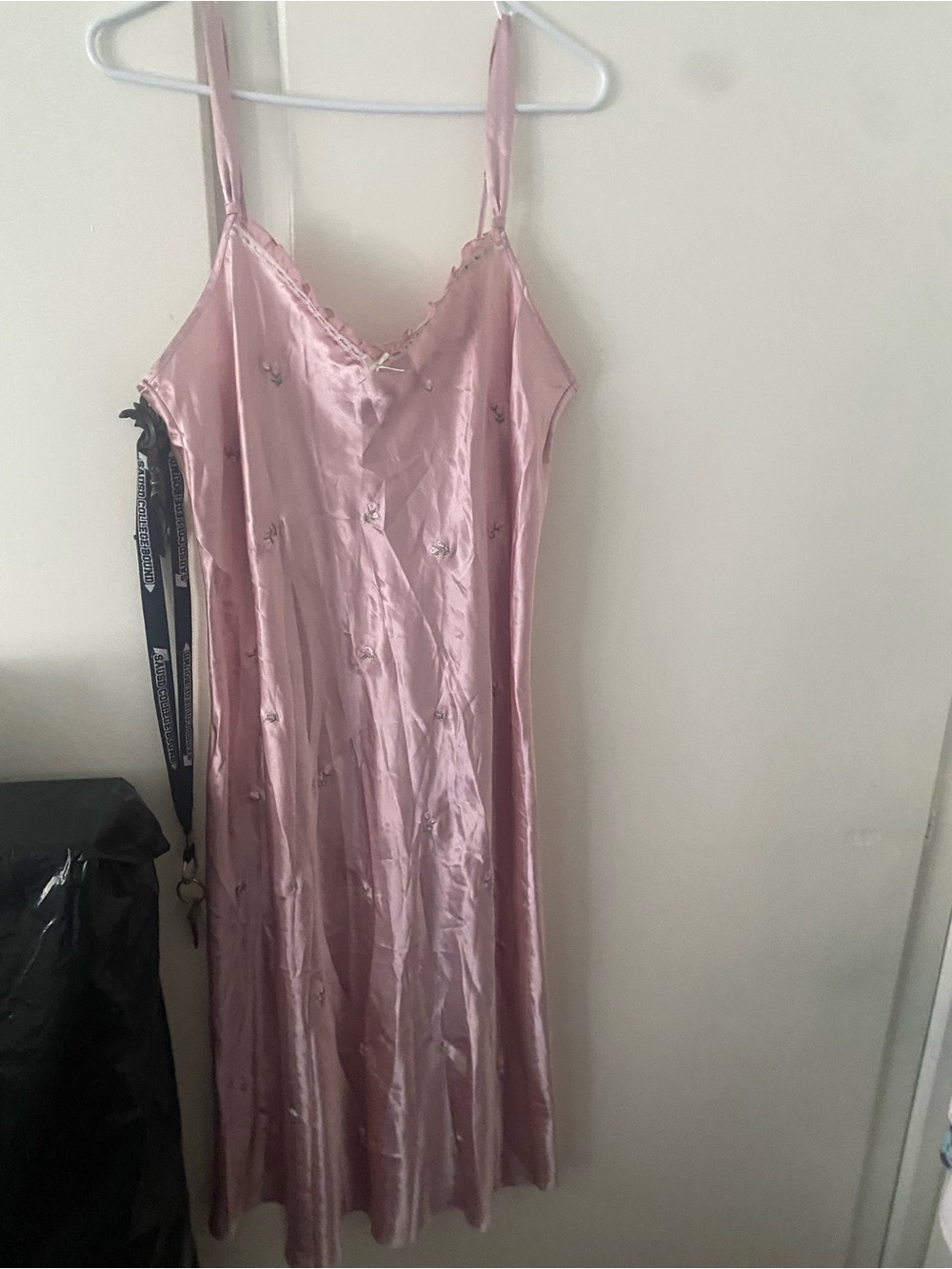 Morgan Taylor Dusty Pink Satin Slip Dress with Embroidered Detail
